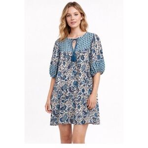 Knox Rose Blue Floral Boho Tassel Shift Dress M Medium